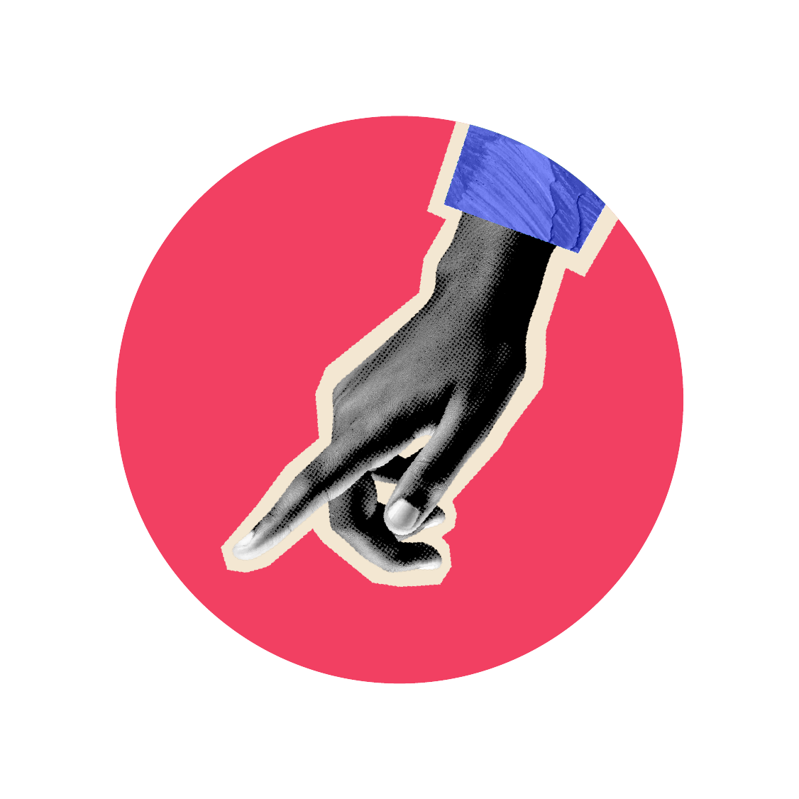 A hand pointing down