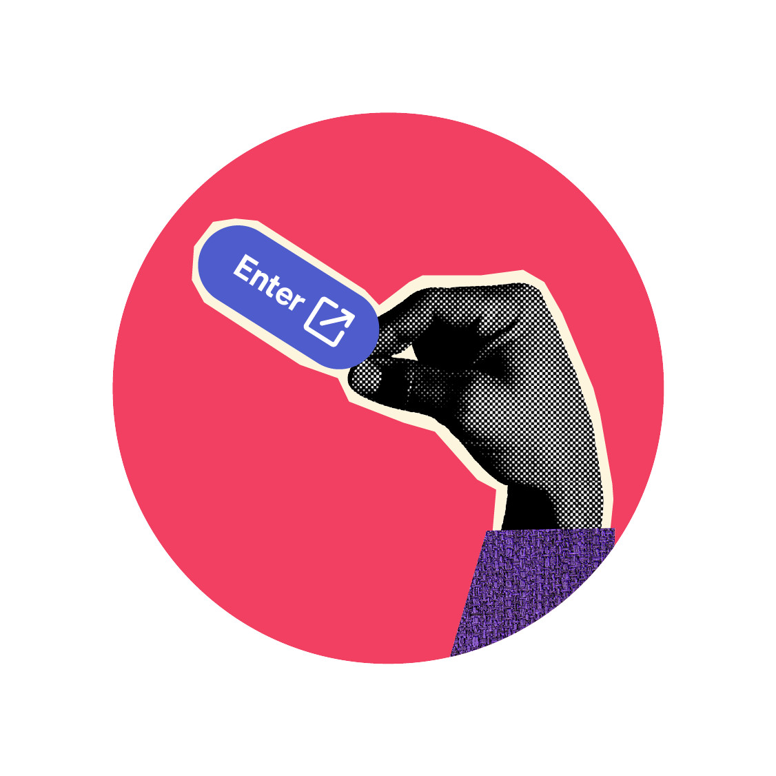 A hand holding a enter button